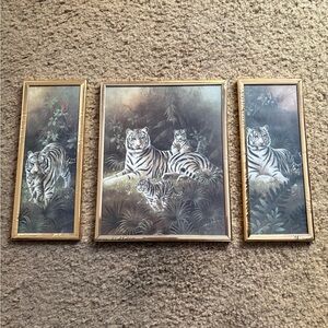 Elegant Gold Framed Tiger Wall Art Set